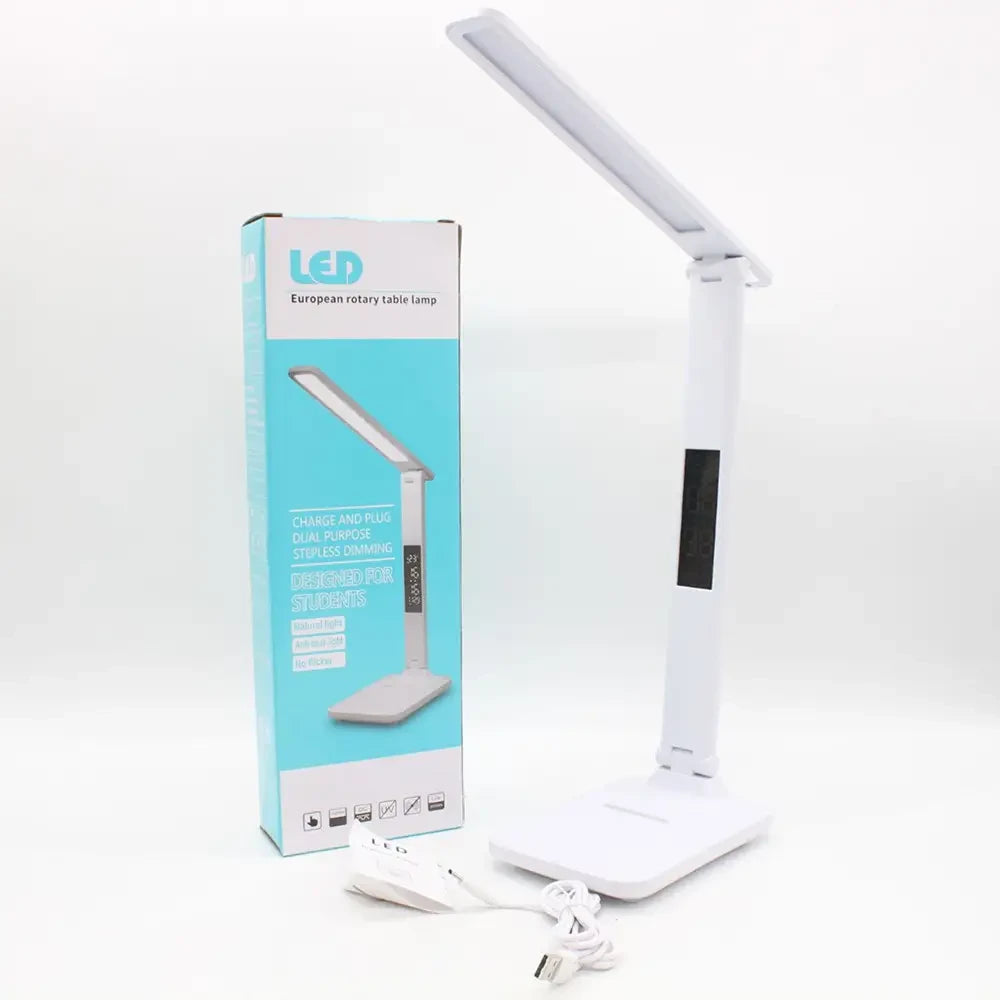 Настільна лампа з одним плафоном, 7Вт, від USB / Світлодіодна акумуляторна лампа з термометром та годинником