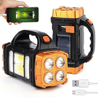 Ручний акумуляторний LED ліхтар із USB та функцією PowerBank Hurry Bolt HB-2678, Помаранчевий / Прожектор із сонячною панеллю