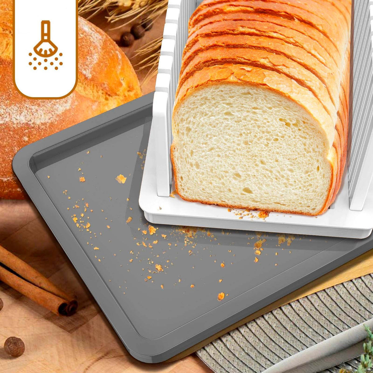 Ручна хліборізка з піддоном (34,5×17×14,5см), Біла / Хліборізка настільна / Хліборізка для дому