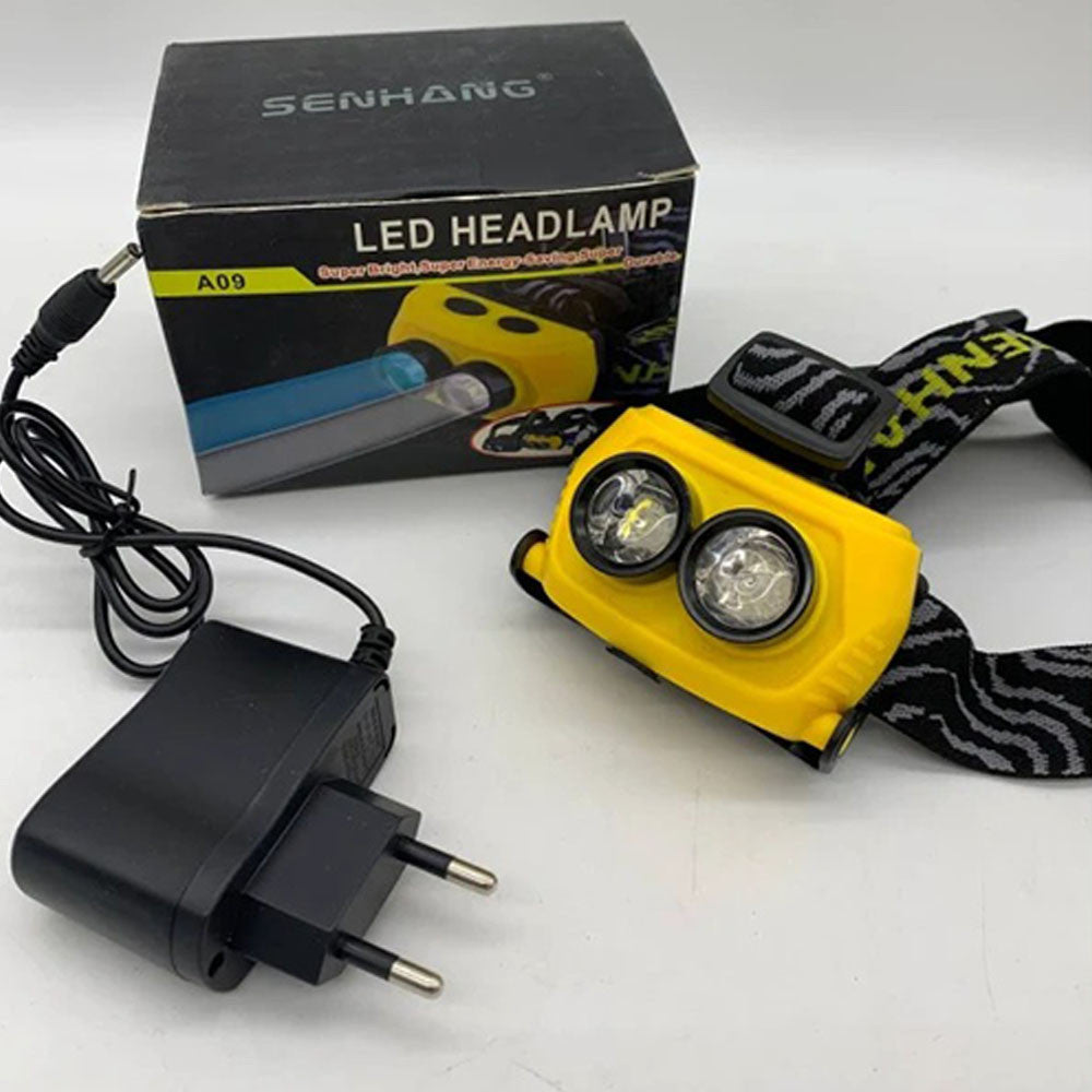 Ліхтар налобний з 2 світлодіодами LED + COB, C09, Жовтий / Акумуляторний ліхтарик налобний / Світлодіодний ліхтар на лоб