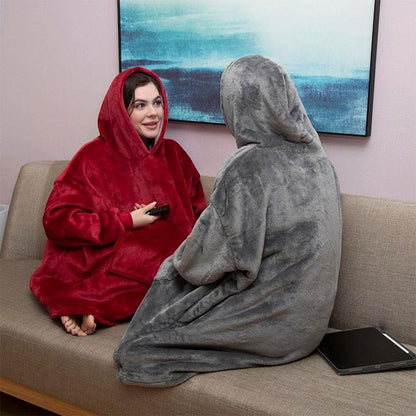 Оверсайз плед-халат з капюшоном 100х80см, Huggle Hoodie, Сірий / Толстовка худі для дому / Плед з рукавами