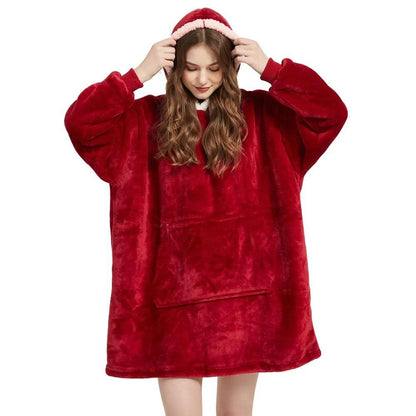 Оверсайз плед-халат з капюшоном 100х80см, Huggle Hoodie, Бордовий / Толстовка худі для дому / Плед з рукавами