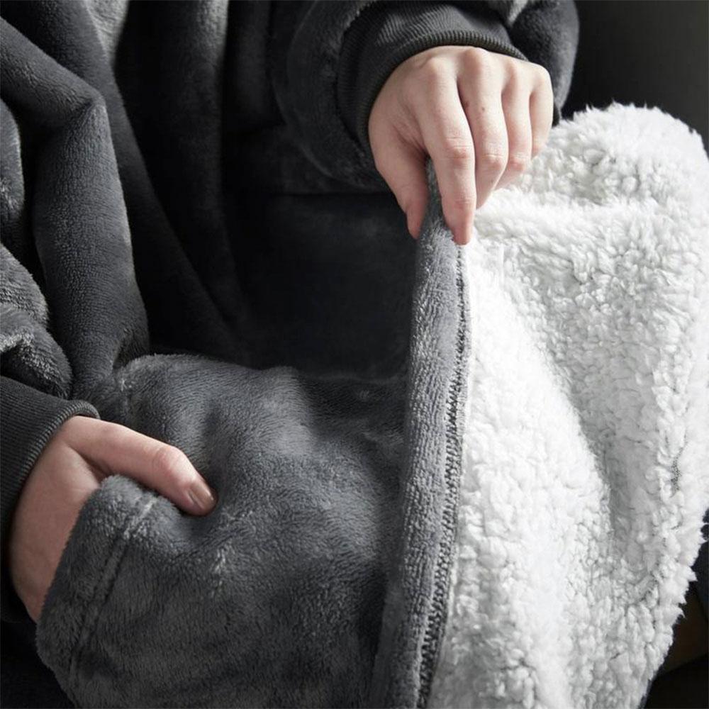Оверсайз плед-халат з капюшоном 100х80см, Huggle Hoodie, Сірий / Толстовка худі для дому / Плед з рукавами