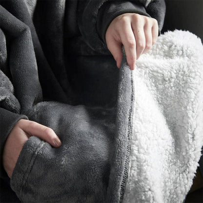 Оверсайз плед-халат з капюшоном 100х80см, Huggle Hoodie, Сірий / Толстовка худі для дому / Плед з рукавами