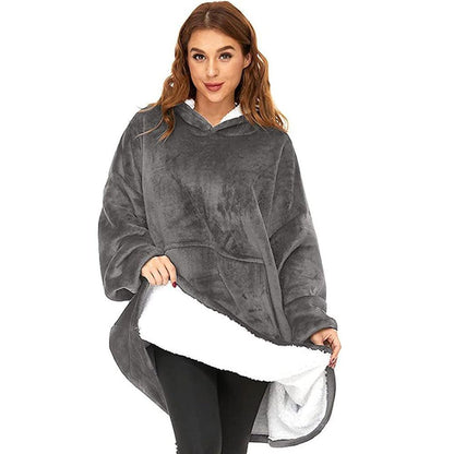 Оверсайз плед-халат з капюшоном 100х80см, Huggle Hoodie, Сірий / Толстовка худі для дому / Плед з рукавами