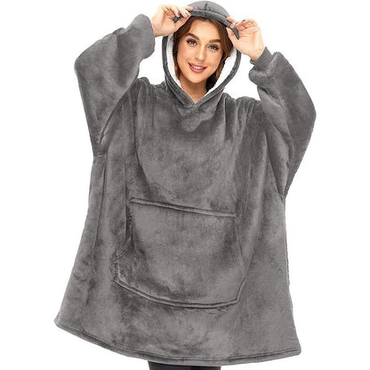 Оверсайз плед-халат з капюшоном 100х80см, Huggle Hoodie, Сірий / Толстовка худі для дому / Плед з рукавами