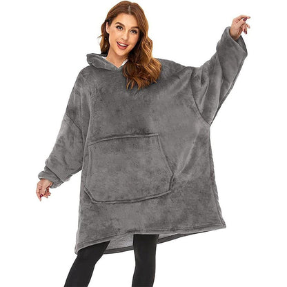 Оверсайз плед-халат з капюшоном 100х80см, Huggle Hoodie, Сірий / Толстовка худі для дому / Плед з рукавами
