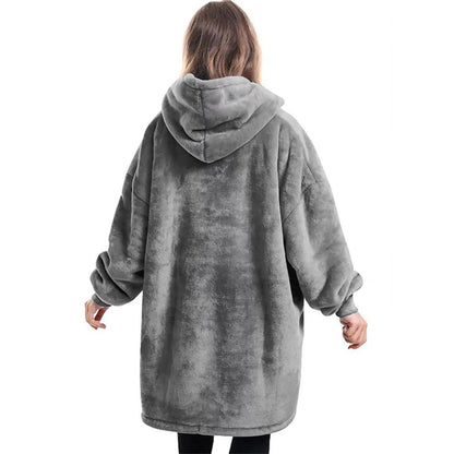 Оверсайз плед-халат з капюшоном 100х80см, Huggle Hoodie, Сірий / Толстовка худі для дому / Плед з рукавами