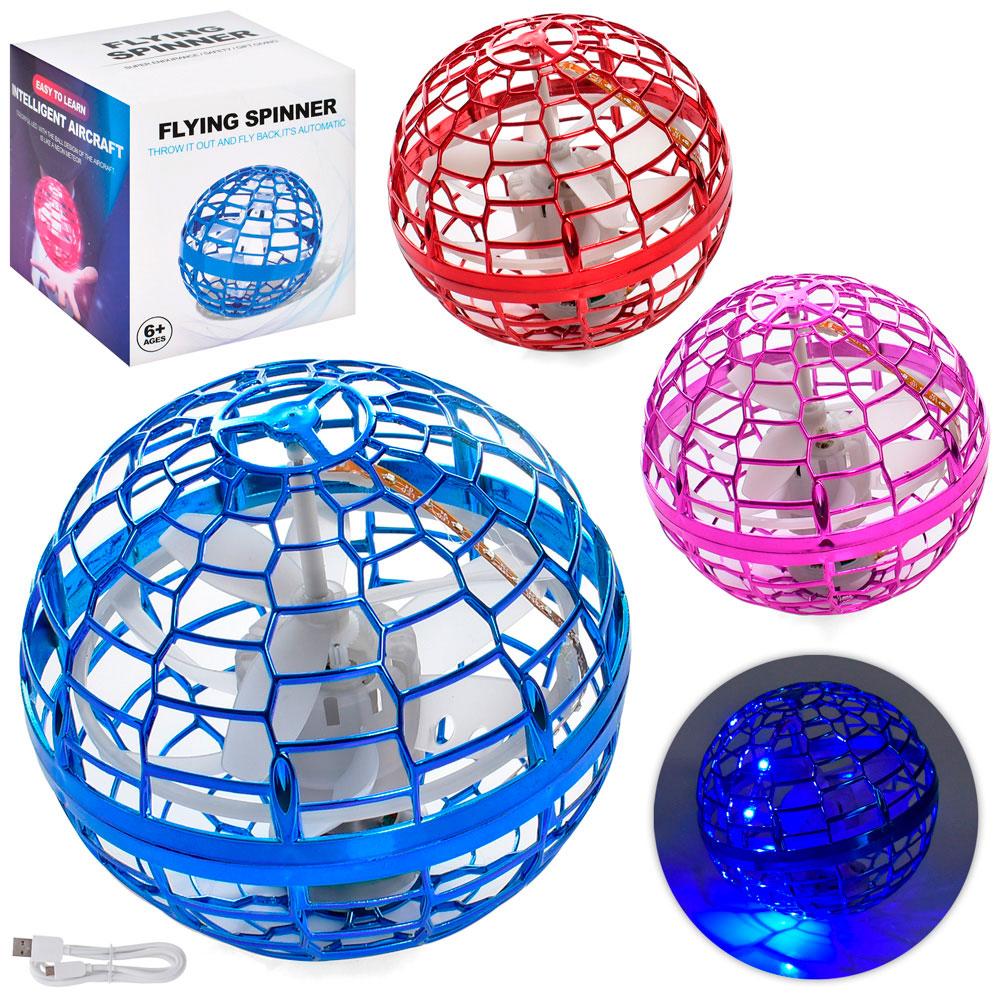 Куля літаюча FLYING SPINNER, Рожева / Сяючий бумеранг спіннер USB з LED підсвічуванням