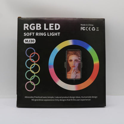 Кільцева лампа RGB 30 см, MJ 300 Soft Ring Light / Світлодіодна лампа / Лампа для блогерів