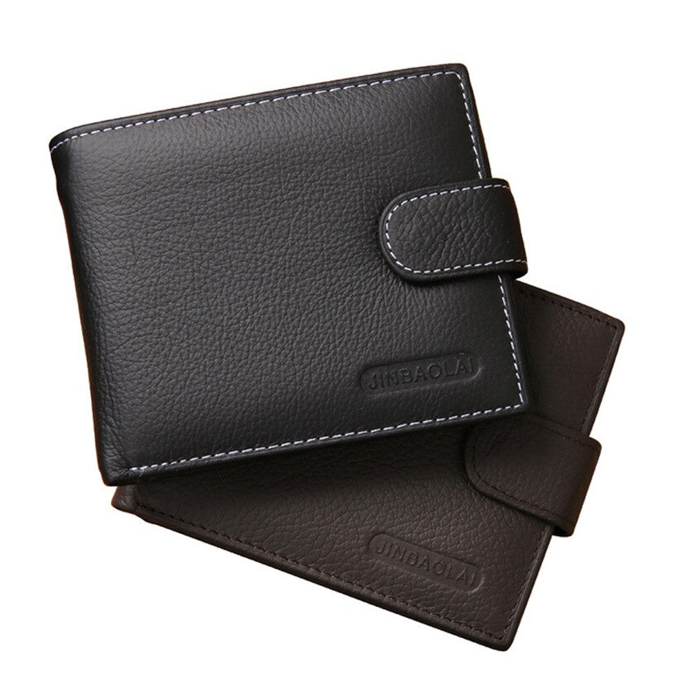 Чоловічий шкіряний гаманець Чорний, (9х11х2,5 см) Jinbaolai / Чоловічий портмоне з кнопкою