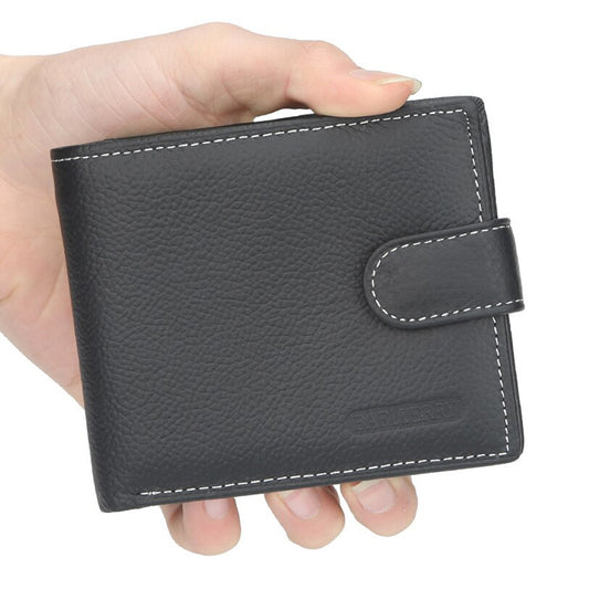 Чоловічий шкіряний гаманець Чорний, (9х11х2,5 см) Jinbaolai / Чоловічий портмоне з кнопкою