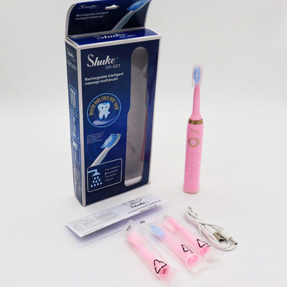 Електрична зубна щітка Shuke з 4 насадками Рожева / Акумуляторна зубна щітка / Зубні щітки
