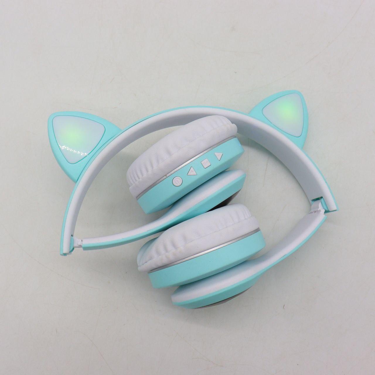 Бездротові Bluetooth навушники Котячі вушка VZV-23M, Блакитні / Дитячі навушники з підсвічуванням та мікрофоном