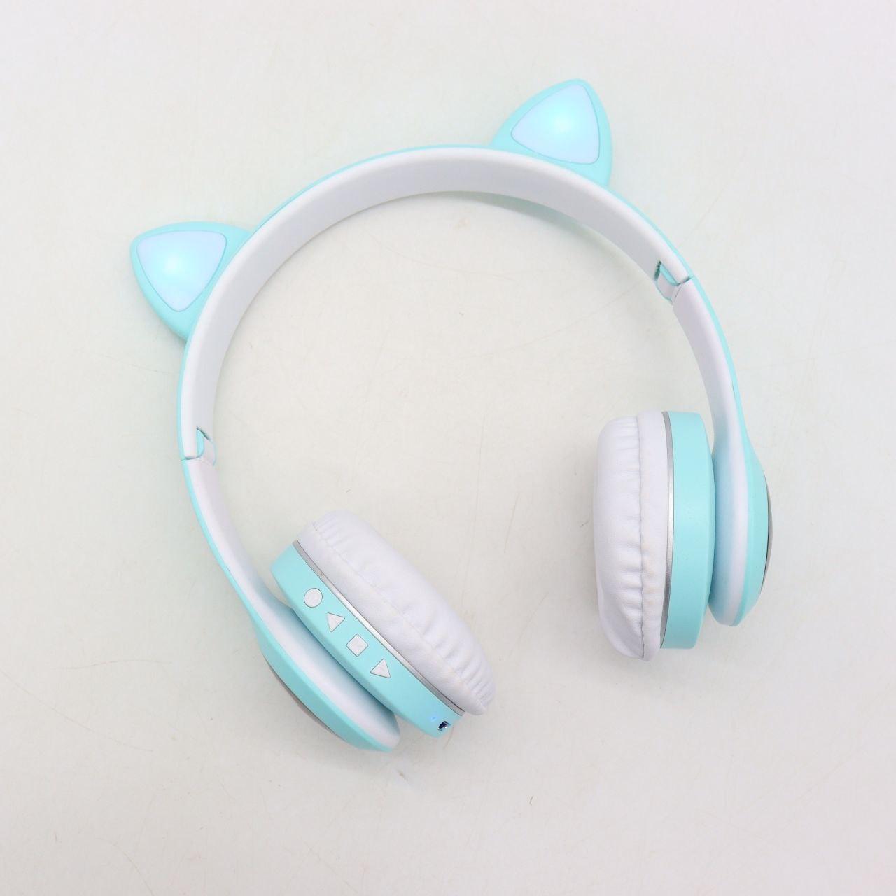 Бездротові Bluetooth навушники Котячі вушка VZV-23M, Блакитні / Дитячі навушники з підсвічуванням та мікрофоном