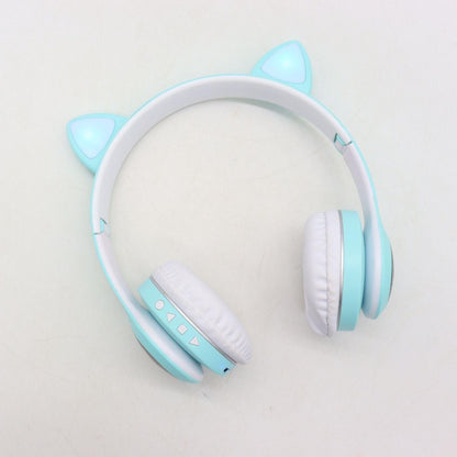 Бездротові Bluetooth навушники Котячі вушка VZV-23M, Блакитні / Дитячі навушники з підсвічуванням та мікрофоном