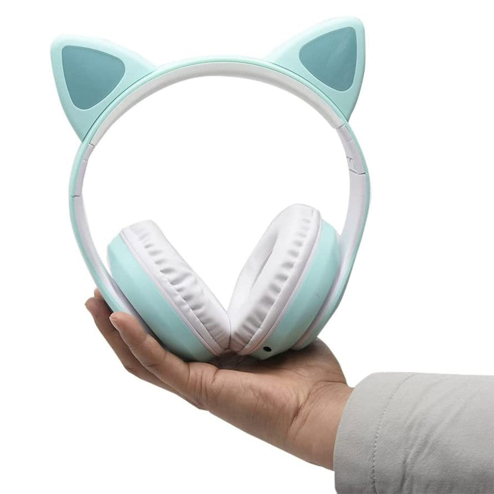 Бездротові Bluetooth навушники Котячі вушка VZV-23M, Блакитні / Дитячі навушники з підсвічуванням та мікрофоном