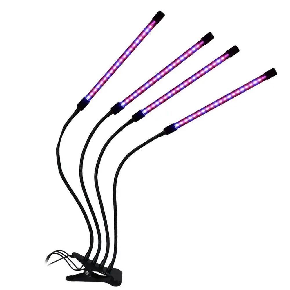 Ультрафіолетова фітолампа з таймером, 4 головки, від USB, 40 Вт / Гнучкий фітосвітильник для рослин