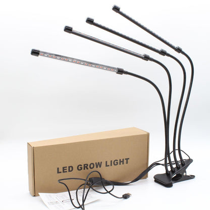 Ультрафіолетова фітолампа з таймером, 4 головки, від USB, 40 Вт / Гнучкий фітосвітильник для рослин