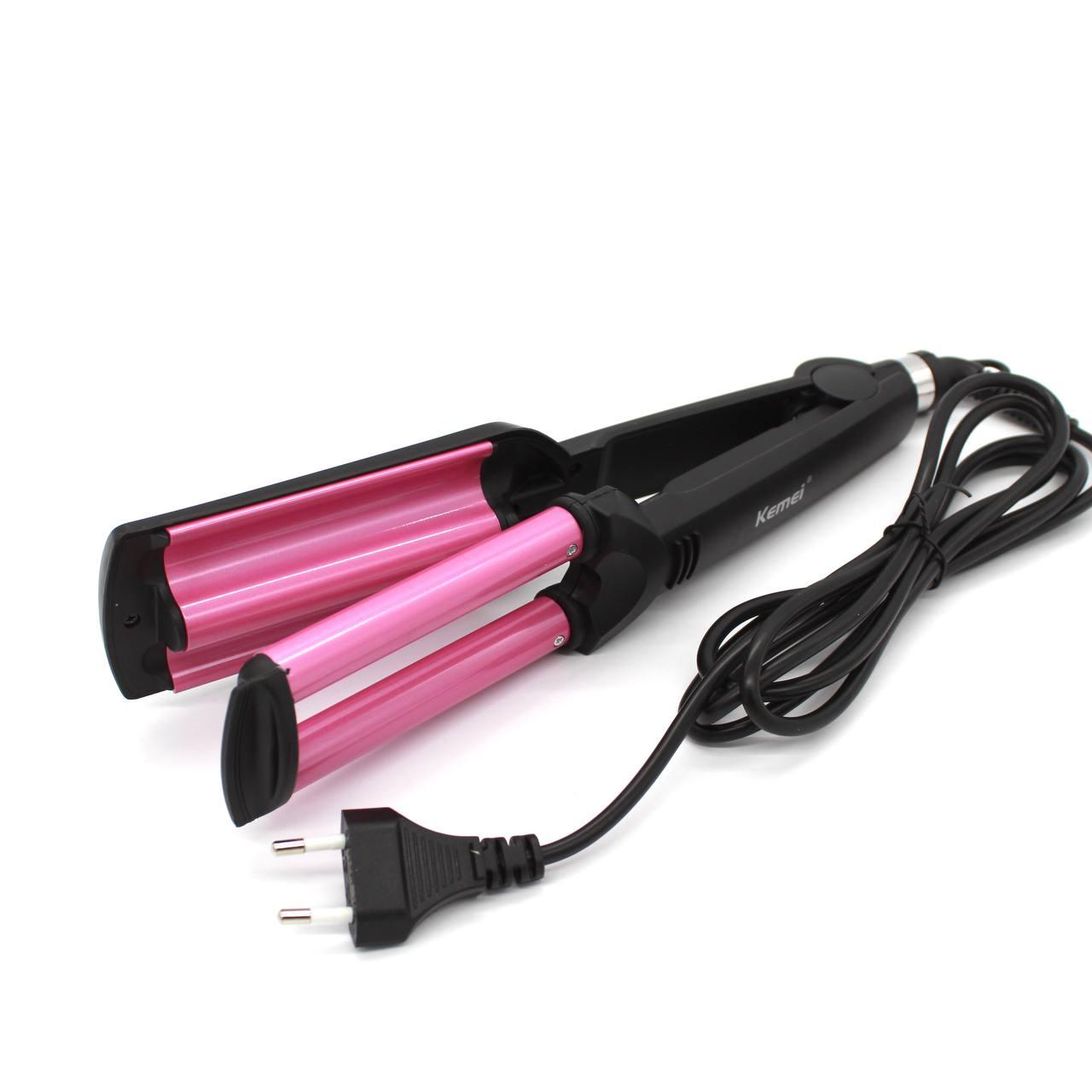 Плойка потрійна для волосся Kemei KM-2022 / Щипці для локонів з керамічним покриттям / Утюжок для укладання