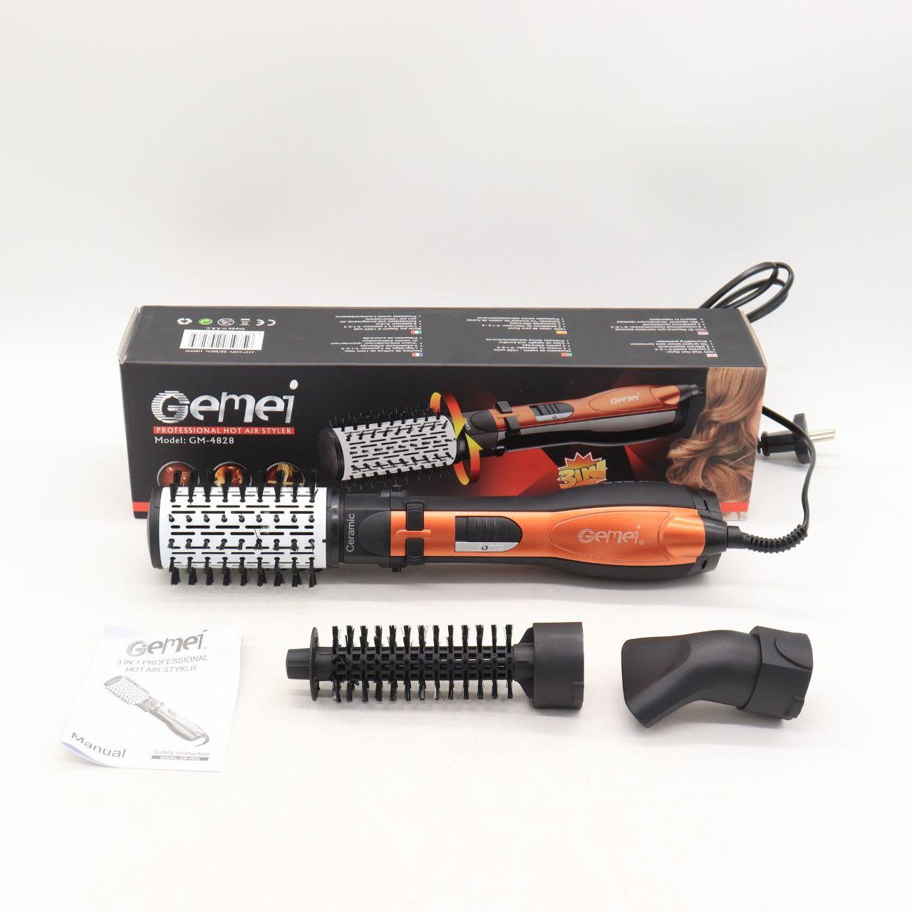 Фен-щітка браш для волосся з 3 насадками 1000Вт, Gemei GM-4828 / Стайлер для волосся / Стайлер для завивки