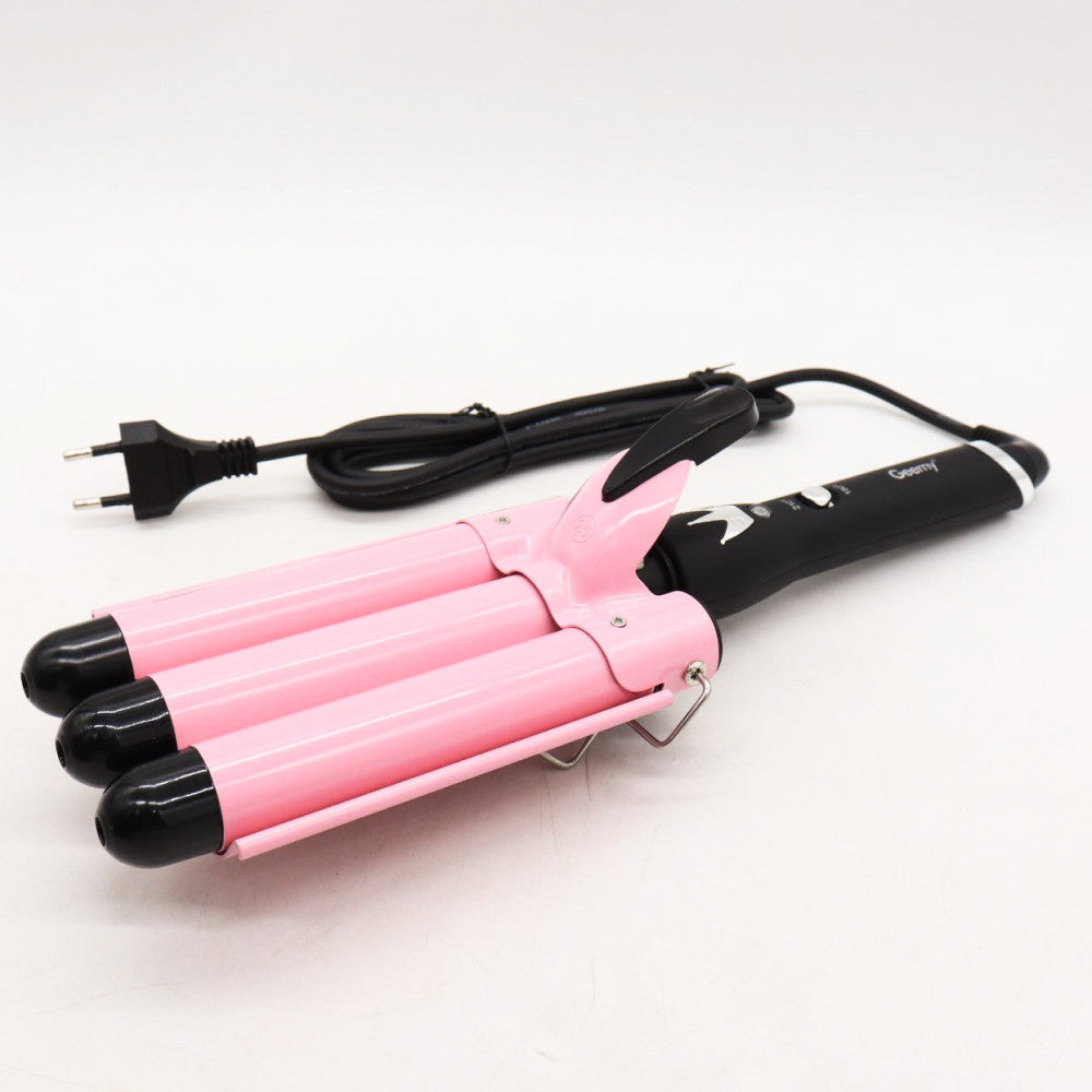 Плойка потрійна 90Вт, від мережі, GM 1956, Рожевий / Плойка хвиля / Плойка для волосся / Щипці для завивки волосся