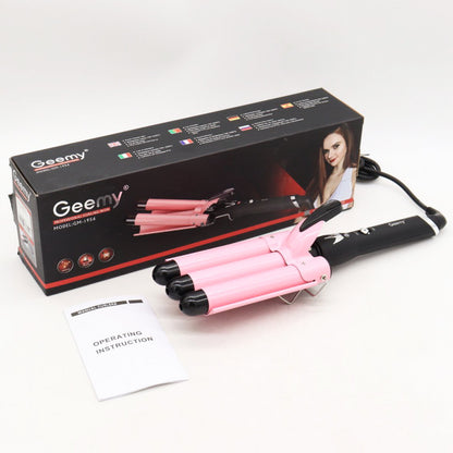 Плойка потрійна 90Вт, від мережі, GM 1956, Рожевий / Плойка хвиля / Плойка для волосся / Щипці для завивки волосся