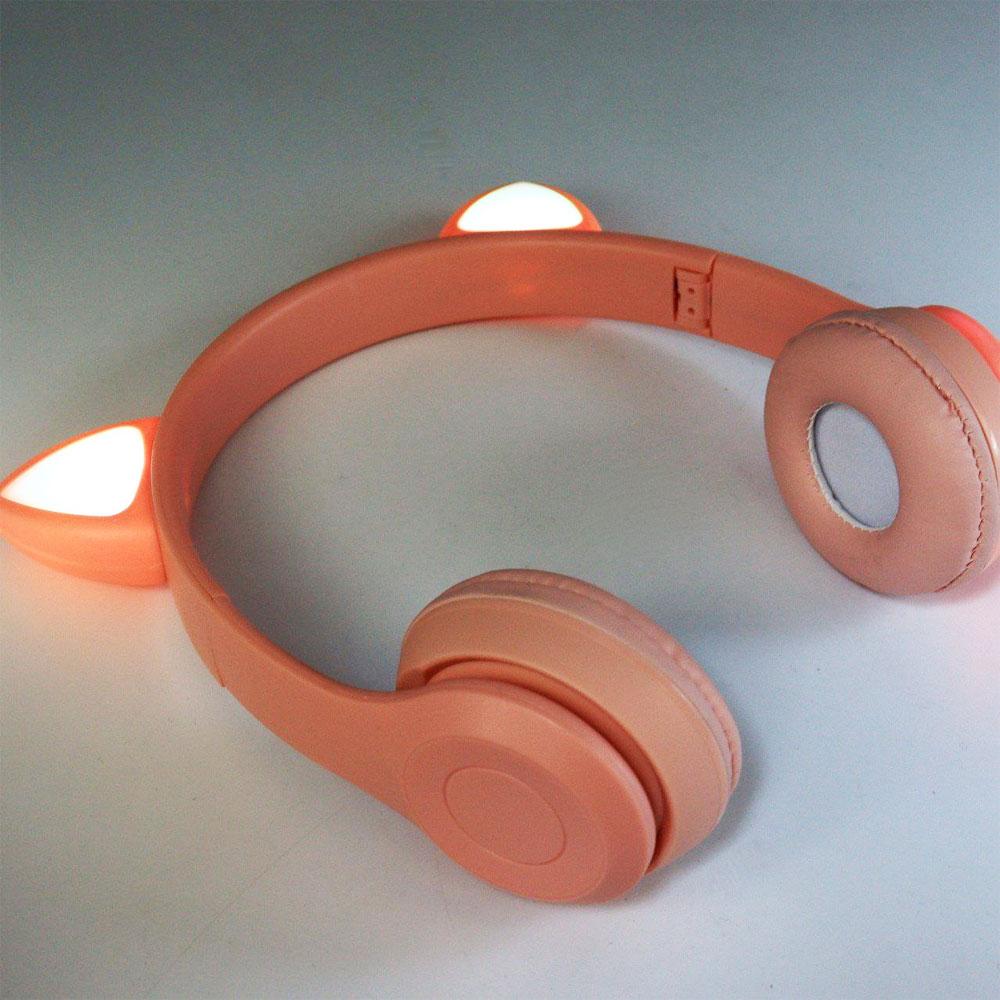 Бездротові Bluetooth навушники з котячими вушками та підсвічуванням Cat Miu Star P47 Рожеві / Дитячі навушники