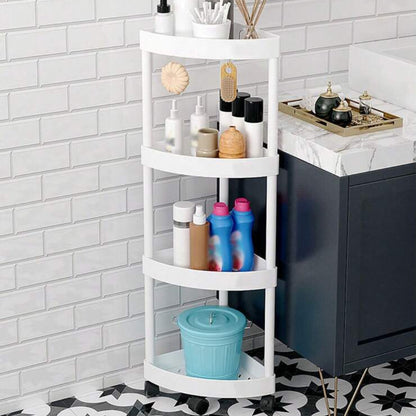 Кутовий стелаж для ванної 88х34х25см, 4 яруси, Білий / Підлогова полиця для ванної / Кутова полиця у ванну