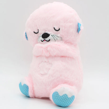 М'яка іграшка нічник з функцією дихання від батарейок, «Видра» 33,5см, Рожевий / Дитячий нічник /Нічник іграшка