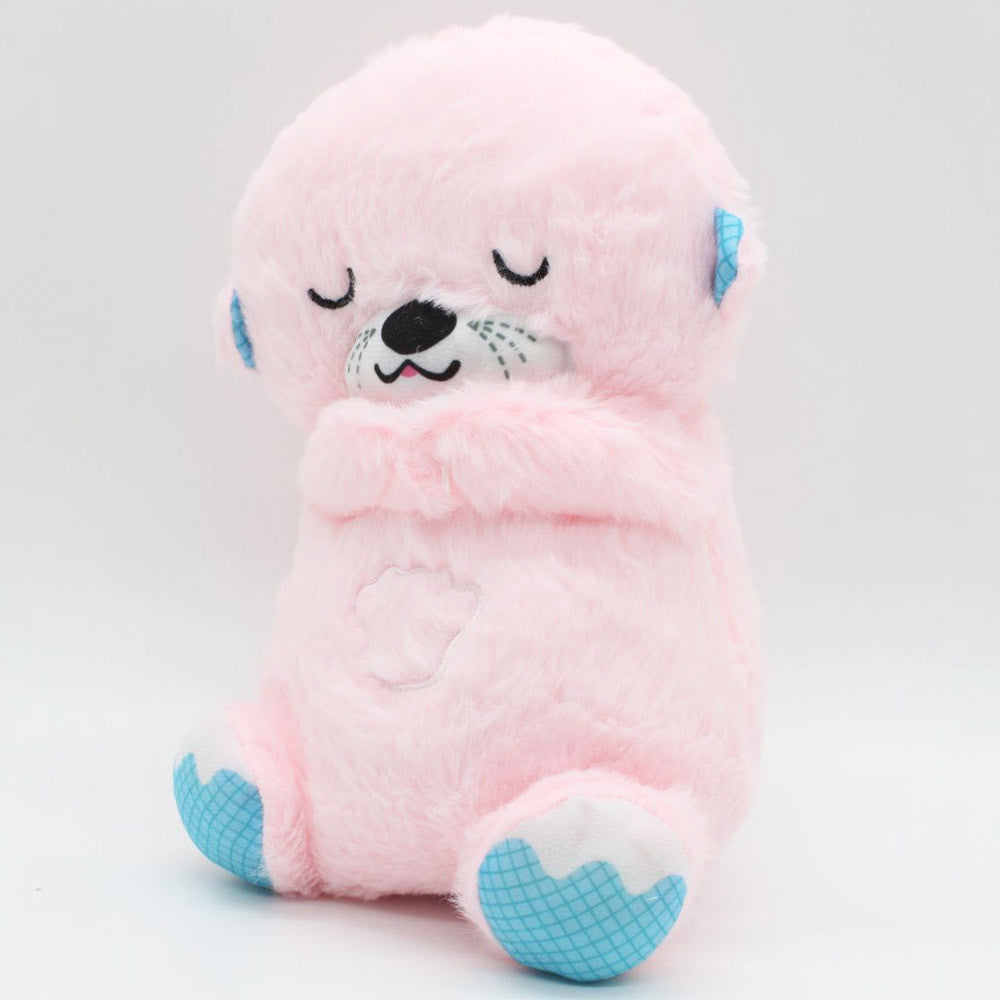 М'яка іграшка нічник з функцією дихання від батарейок, «Видра» 33,5см, Рожевий / Дитячий нічник /Нічник іграшка