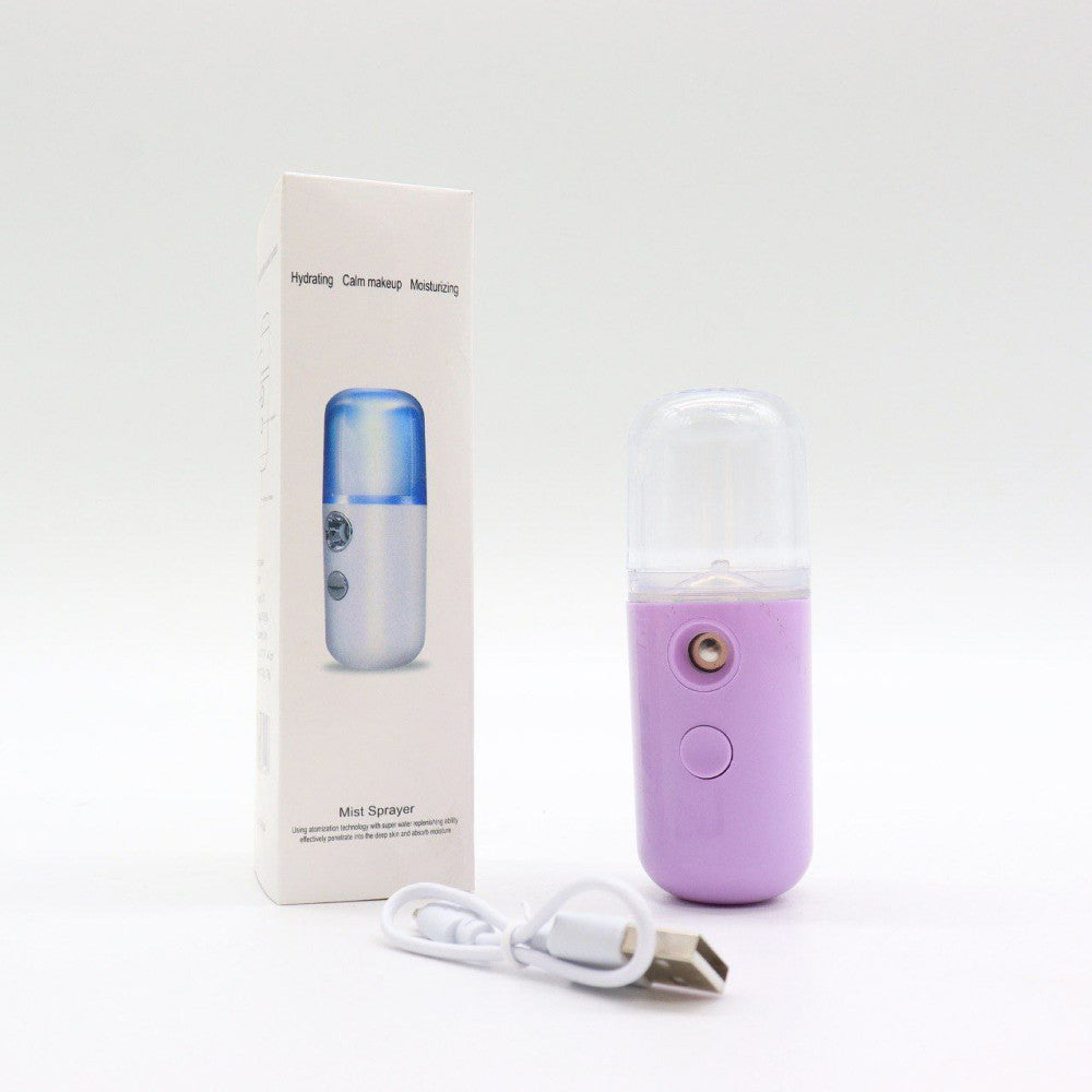 Зволожувач для шкіри обличчя 30 мл ультразвуковий з підсвічуванням Nano Mist, Фіолетовий / Портативний нано спрей