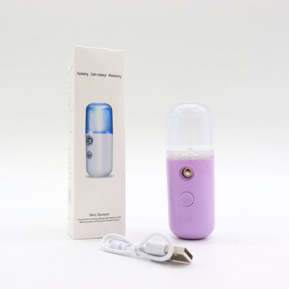 Зволожувач для шкіри обличчя 30 мл ультразвуковий з підсвічуванням Nano Mist, Фіолетовий / Портативний нано спрей