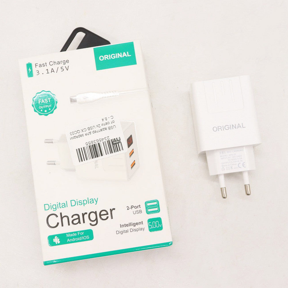 Зарядний пристрій адаптер на 2 USB та LED дисплеєм, 220В,QC03 5740 / Швидка зарядка для телефону