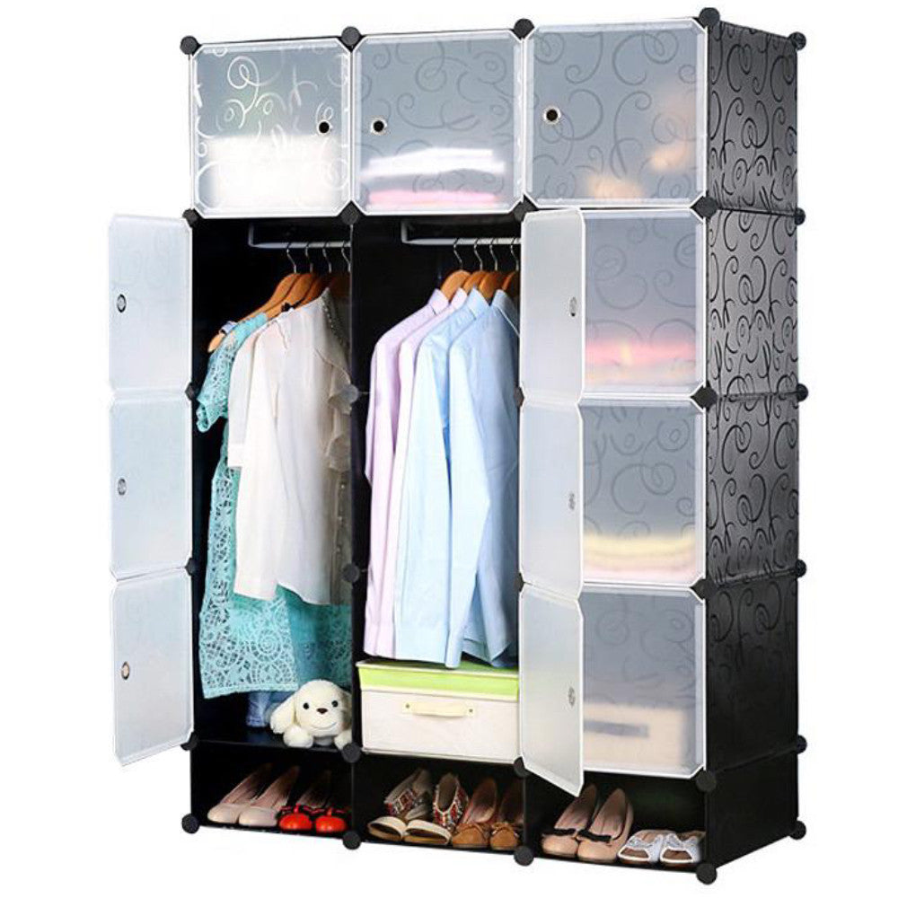 Платтяна шафа з пластику на 15 секцій, 165х110х37 см / Багатофункціональна шафа для одягу та взуття