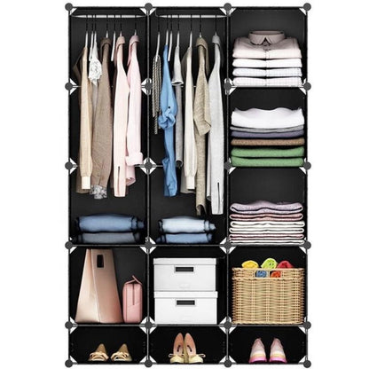 Платтяна шафа з пластику на 15 секцій, 165х110х37 см / Багатофункціональна шафа для одягу та взуття