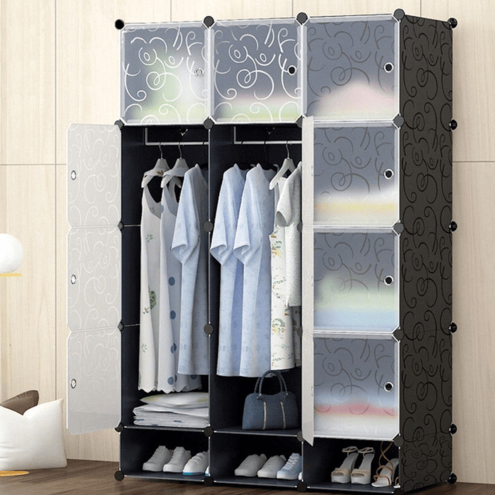 Платтяна шафа з пластику на 15 секцій, 165х110х37 см / Багатофункціональна шафа для одягу та взуття