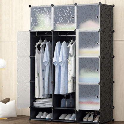 Платтяна шафа з пластику на 15 секцій, 165х110х37 см / Багатофункціональна шафа для одягу та взуття