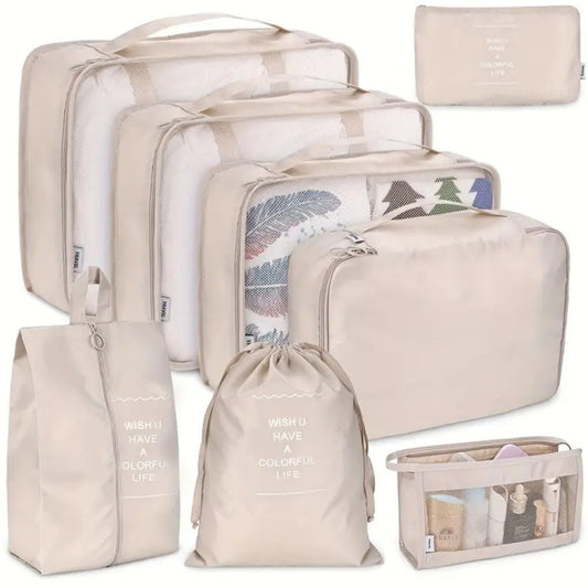 Набір дорожніх органайзерів 8 шт, Біжовий / Дорожній набір органайзерів / Органайзери для подорожей