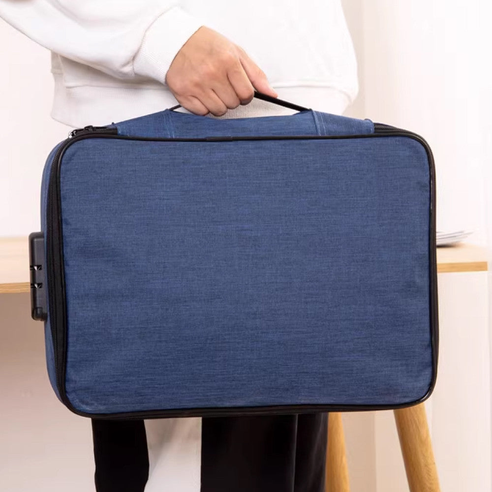 Дорожня сумка органайзер для зберігання документів 37х10,5х27 см, з кодовим замком, Home Cleaning, Синя