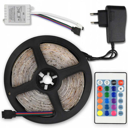 Світлодіодна стрічка на 5м, з пультом та блоком 3528, від мережі / Багатокольорова стрічка RGB / Гнучка підсвітка