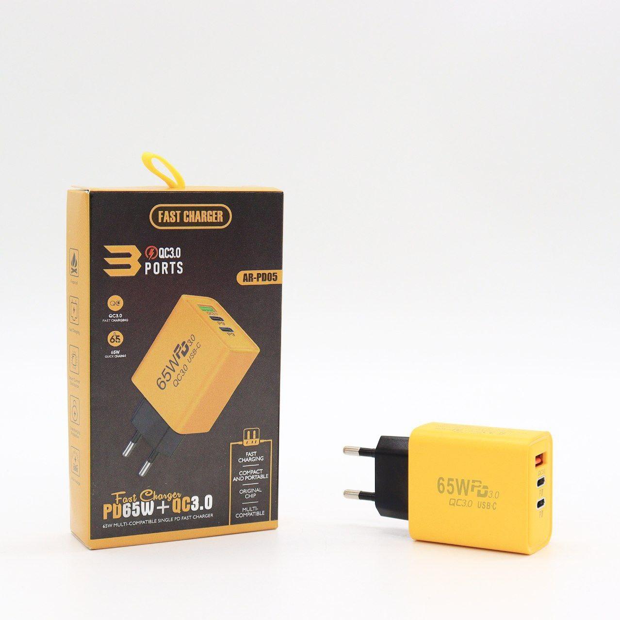 Зарядний пристрій 65W, 1xUSB, 2хType-C / Швидка зарядка для телефону / Адаптер для заряджання