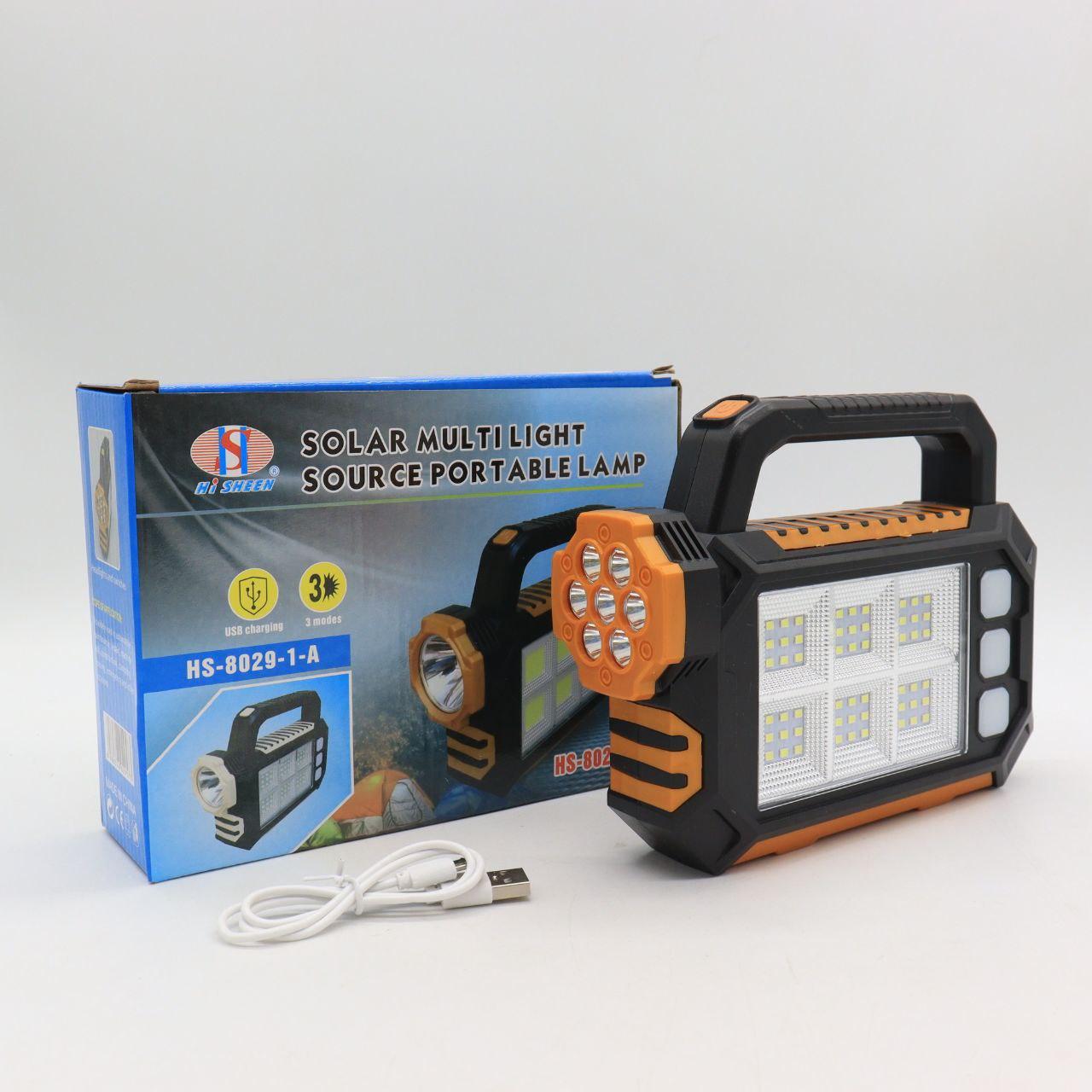 Ручний світлодіодний ліхтар-прожектор із сонячною панеллю та повербанком 2800мАч, 7+54 SMD, HS-8029-1-A
