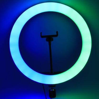 Кільцева лампа RGB, 33см, з тримачем для телефону MJ33 / Різнокольорова лампа кільце / LED лампа для фото