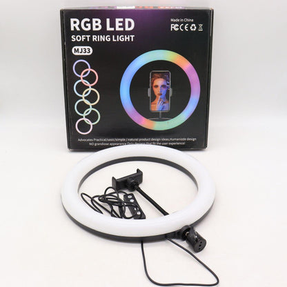 Кільцева лампа RGB, 33см, з тримачем для телефону MJ33 / Різнокольорова лампа кільце / LED лампа для фото