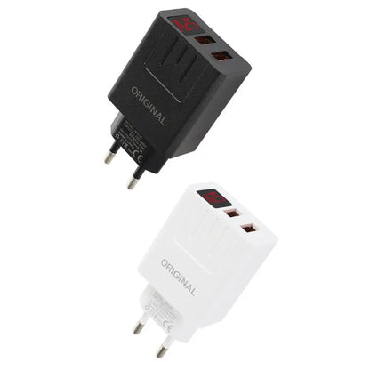 Зарядний пристрій адаптер на 2 USB та LED дисплеєм, 220В, QC03 5740, Чорний / Швидка зарядка для телефону