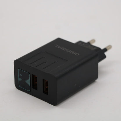 Зарядний пристрій адаптер на 2 USB та LED дисплеєм, 220В, QC03 5740, Чорний / Швидка зарядка для телефону