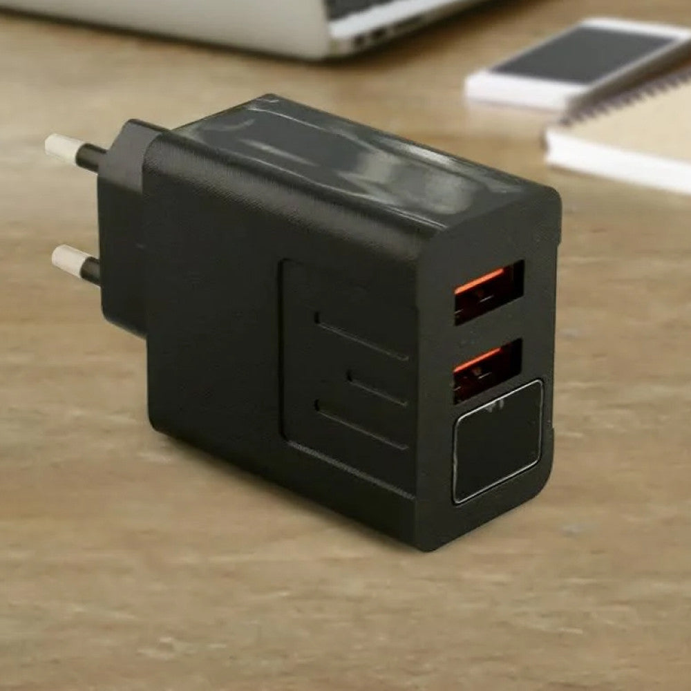 Зарядний пристрій адаптер на 2 USB та LED дисплеєм, 220В, QC03 5740, Чорний / Швидка зарядка для телефону