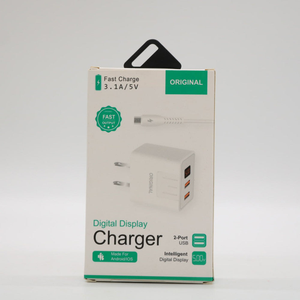 Зарядний пристрій адаптер на 2 USB та LED дисплеєм, 220В, QC03 5740, Чорний / Швидка зарядка для телефону