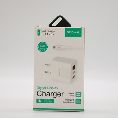 Зарядний пристрій адаптер на 2 USB та LED дисплеєм, 220В, QC03 5740, Чорний / Швидка зарядка для телефону